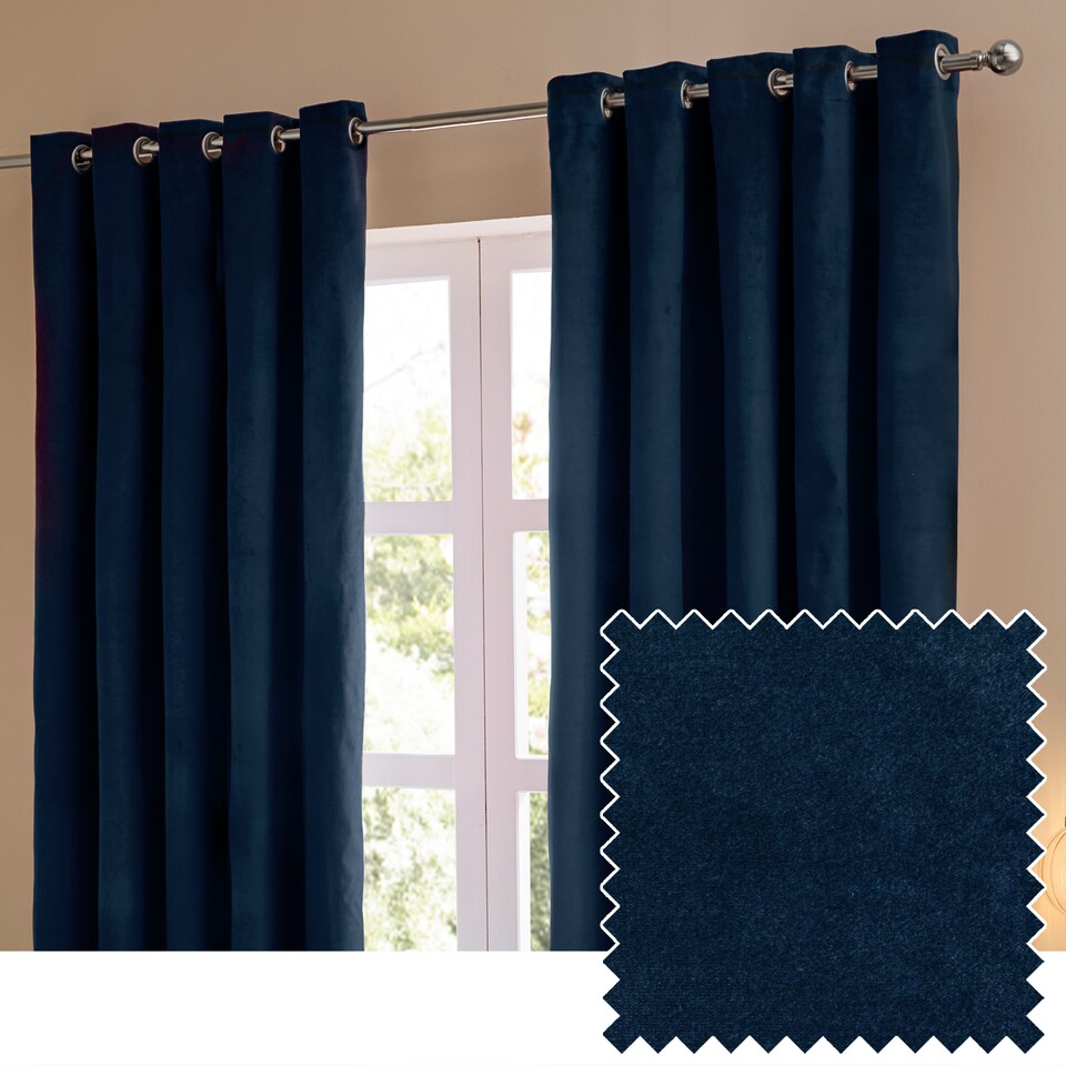 image 1 of furn. The Ultimate Velvet Blackout Eyelet Curtain Pair Royal (W)168cmx (D)137cm | Blue | Royal | One Size