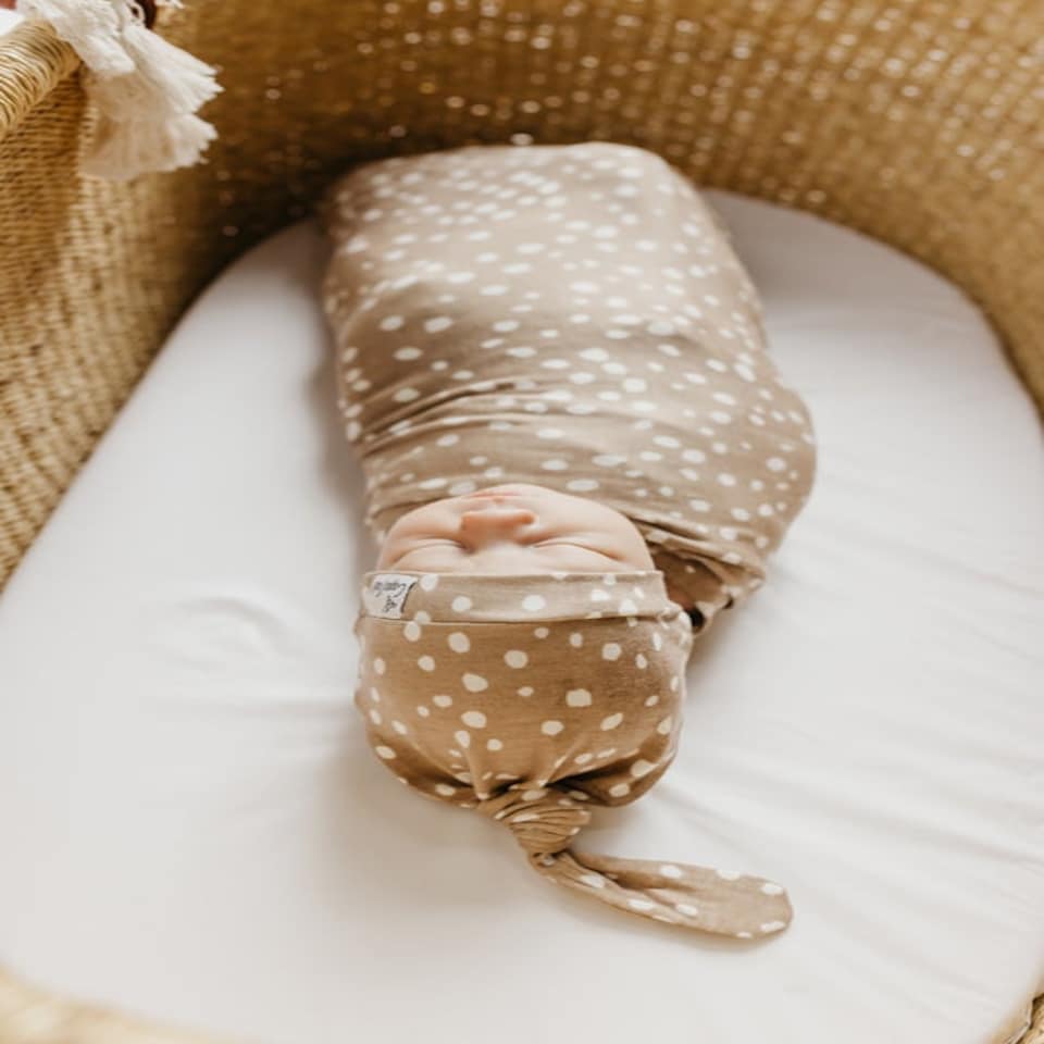 image 1 of Copper Pearl Knitted Swaddle Blanket Fawn
