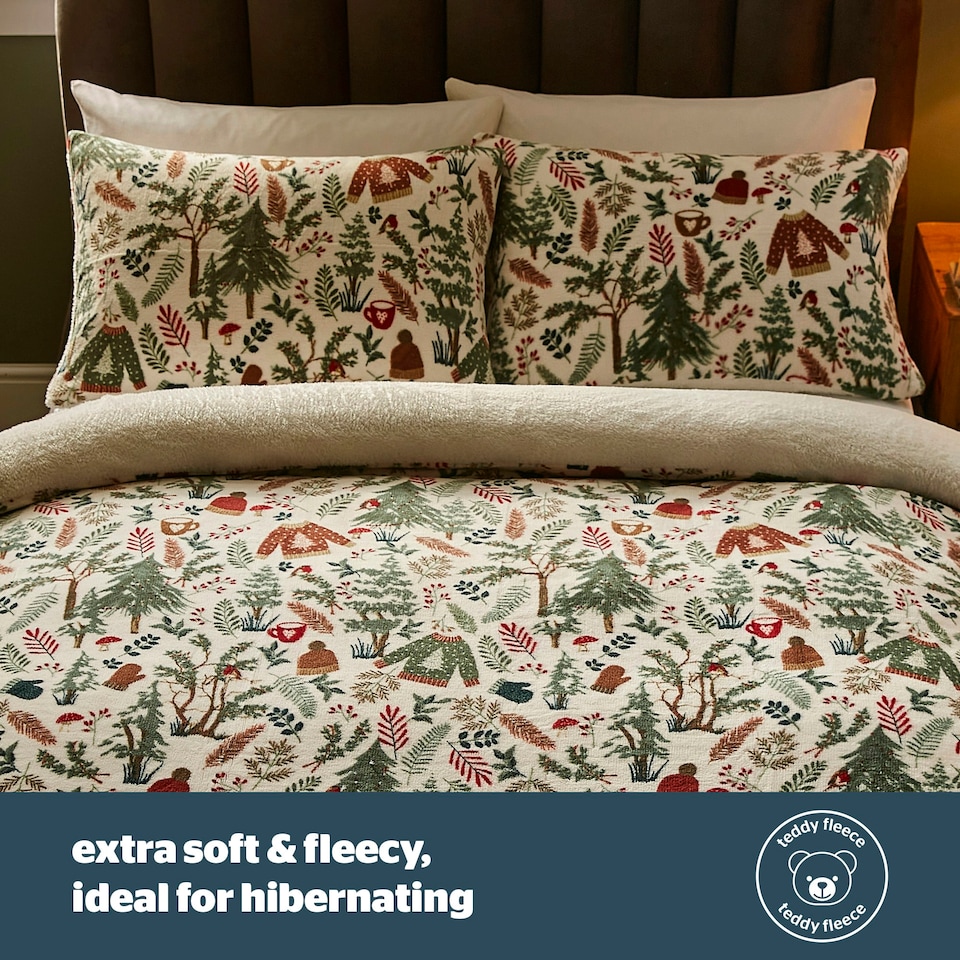 image 1 of Silentnight Winter Wonderland Teddy Fleece Duvet Set, Single, Supersoft Cosy Duvet Cover with Pillowcase Included