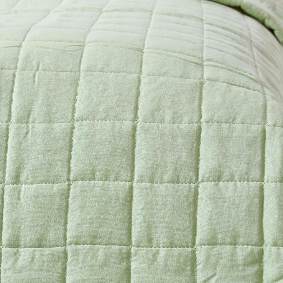 image 1 of Homescapes Cotton Quilted Reversible Bedspread Sage Green and Cream - 230 x 250 cm | Green