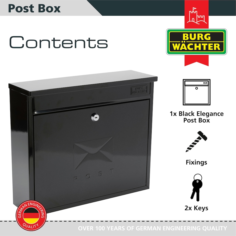 image 1 of Burg-Wachter Elegance Wall Mounted Galvanised Stell Lockable Weatherproof Ppost Box - 36x31x11cm Green | Chartwell Green