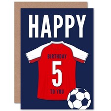 Football Strip Kit Red White Top On 5 Year Old Child Kids 5th Birthday Card