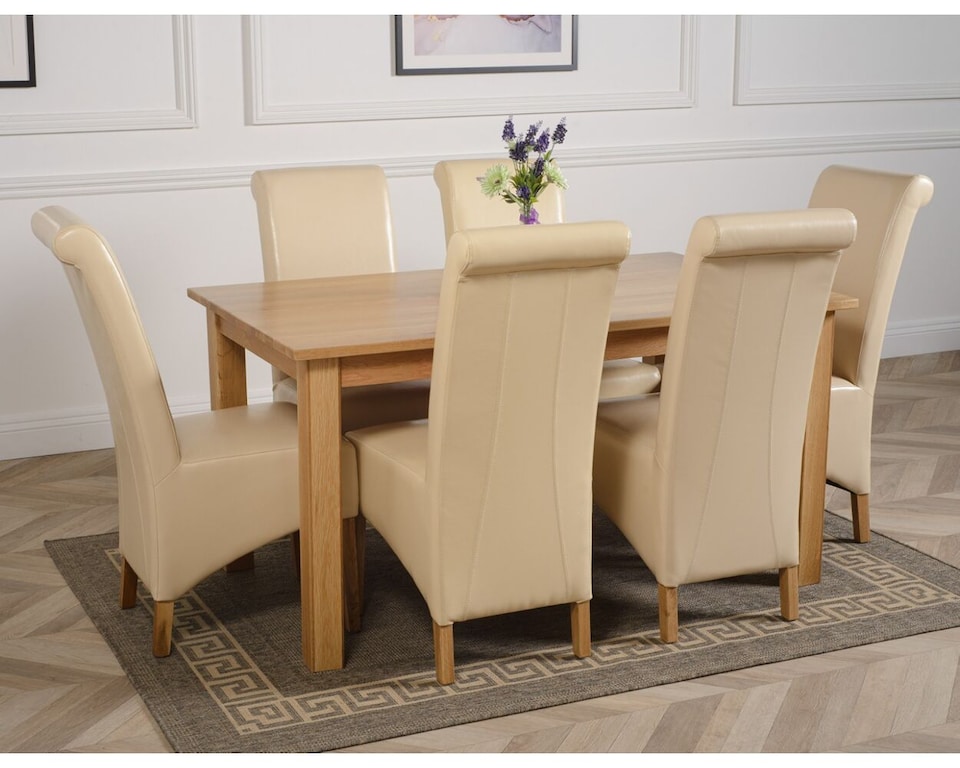 image 1 of Oslo 150 x 90 cm Medium Oak Dining Table and 6 Montana Leather Chairs | Cream | Cream