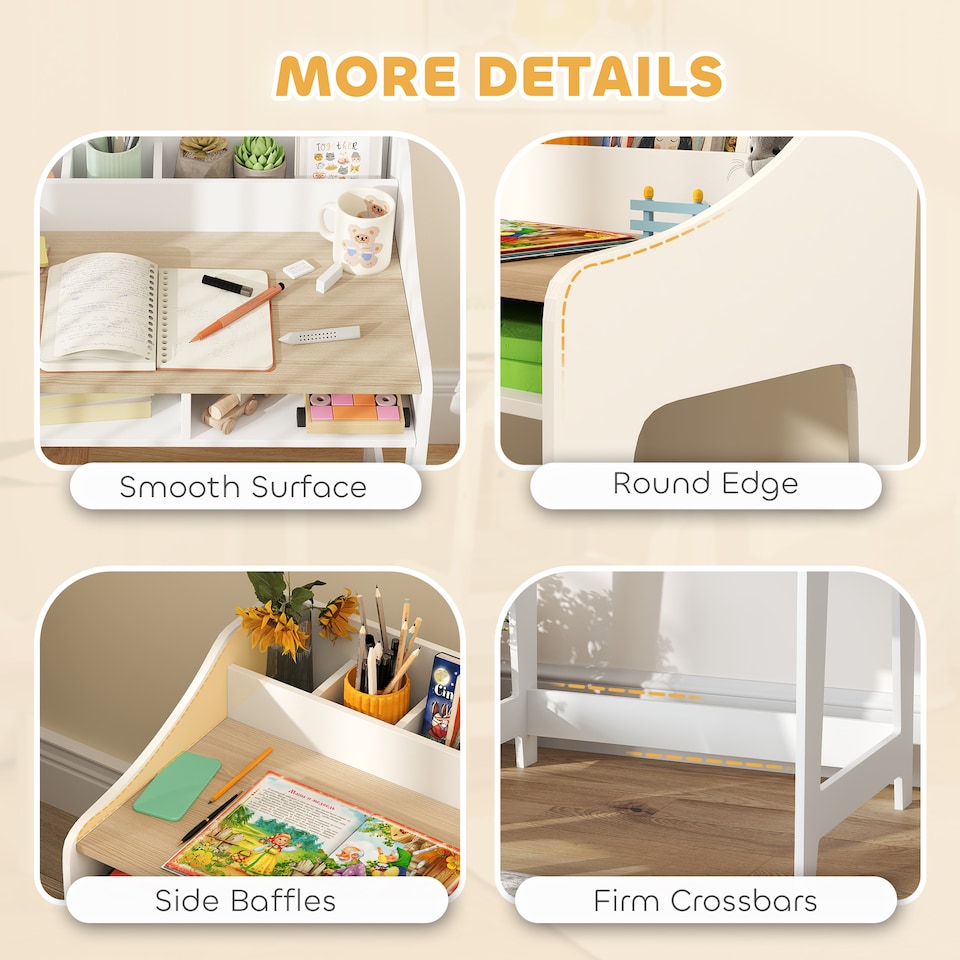 image 1 of AIYAPLAY Kids Desk and Chair Set, Children Study Table with Storage, Natural | White | Natural wood finish and white | Desk: 68H x 60W x 48D cm; Chair: 53H x 30W x 33.5D cm