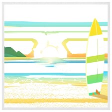 Surf board on beach (Picture Frame) White | S