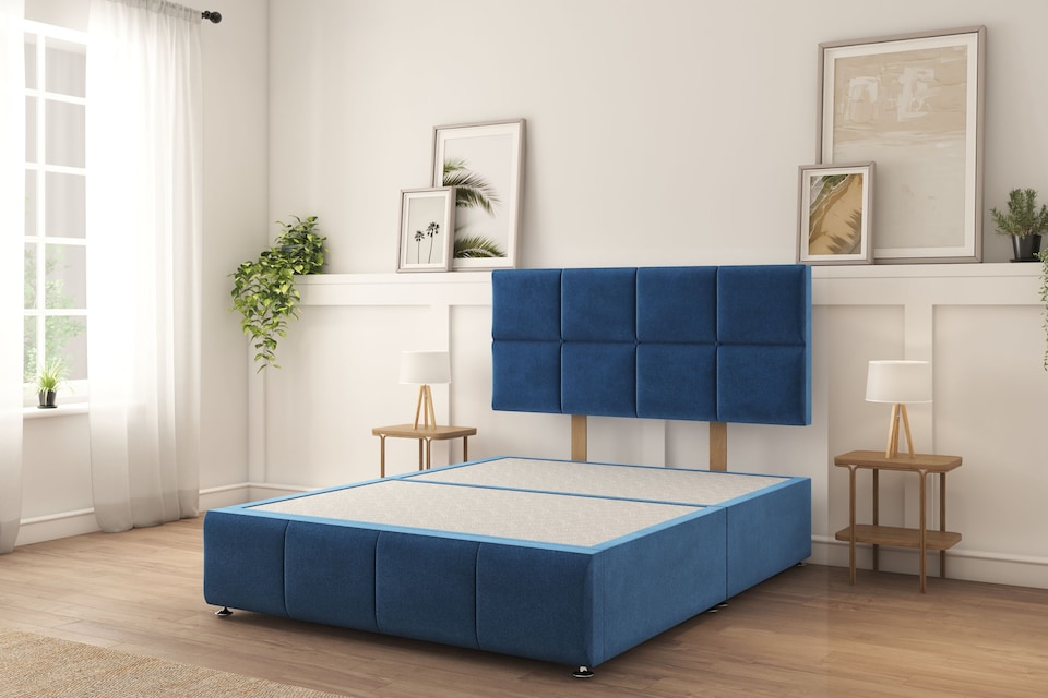 image 1 of Sloomy Sterling Navy Plush Divan Bed With Mattress No Drawers 26" Strutted Headboard & 12" Footboard 2'6 Small Single