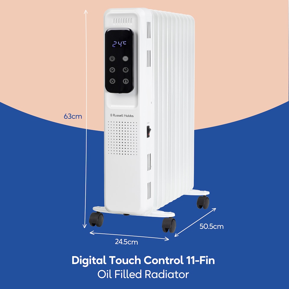 image 1 of Russell Hobbs RHOFR2521-D 2.5kW Digital Touch Control 11-fin Oil Filled Radiator in White