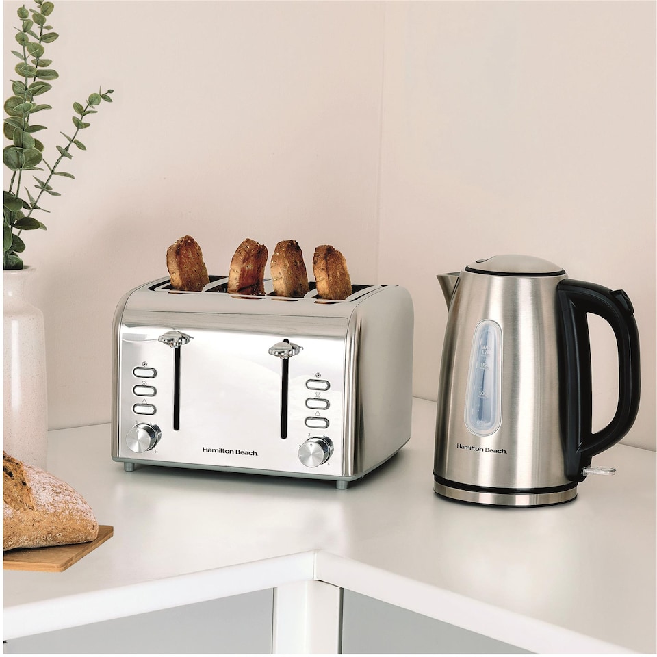 image 1 of Hamilton Beach Rise Brushed Kettle & 4 Slice Toaster Set