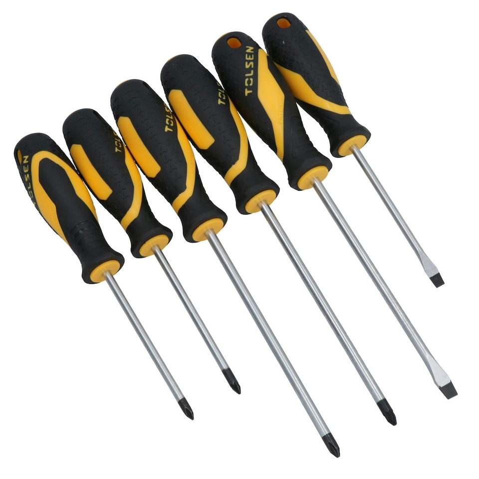 image 1 of 6pc Screwdriver Set Slotted / Flat, Phillips & Pozi Head With Soft Grip Handles