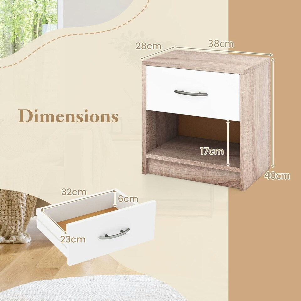 image 1 of COSTWAY Bedroom Nightstand 3-Tier Bedside Table w/Drawer Coffee Brown
