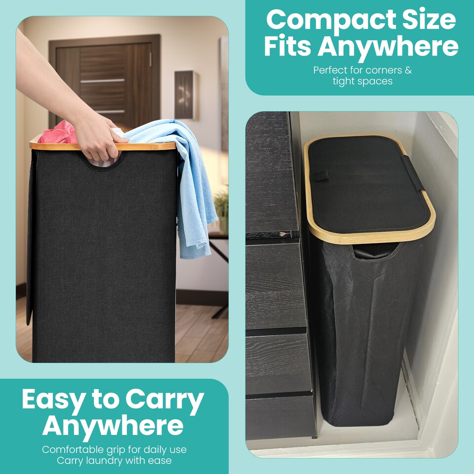 image 1 of 100L Foldable Laundry Hamper with Lid, Collapsible Clothes Basket