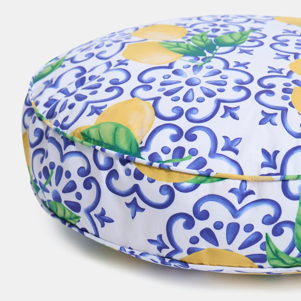 image 1 of OHS Lemons Outdoor Garden Patio Deck Large Plump Round Water Resistant Floor Plush Seat Cushion Blue | 60cm