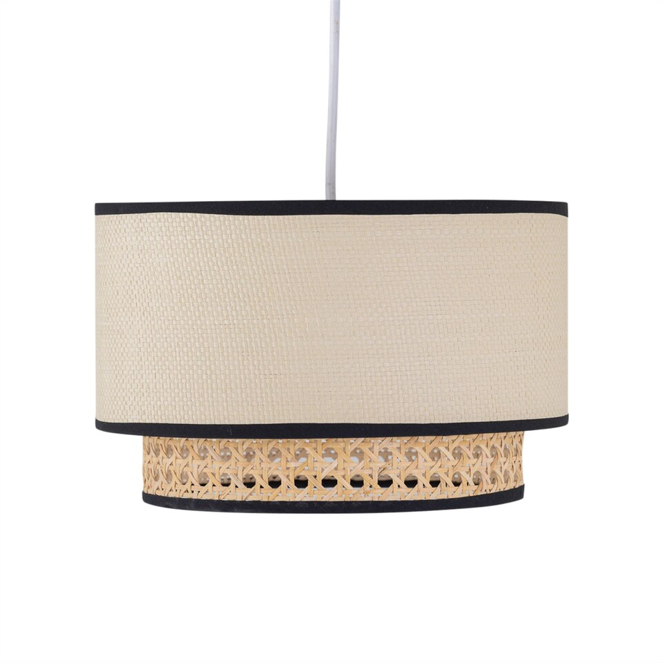 image 1 of Set of 2 Koral - Natural Rattan and Cane 25 cm Easy Fit Two Tier Pendant Shades | Cream | Medium | 2