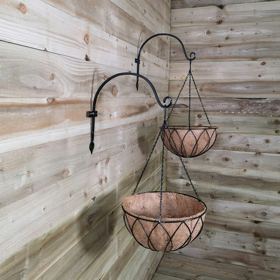 image 1 of Pack of 2 Tom Chambers Black Lattice Metal Garden Hanging Basket with WaterSave Coco Fibre Liner 35cm - Without Bracket Black