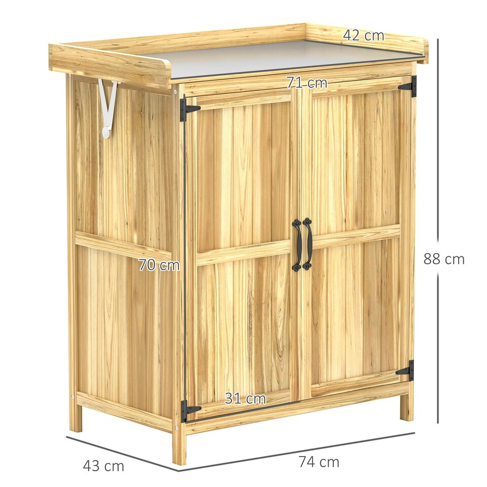 image 1 of Outsunny Wooden Garden Storage Shed w/ Hinged Roof and Shelf, Natural Yellow