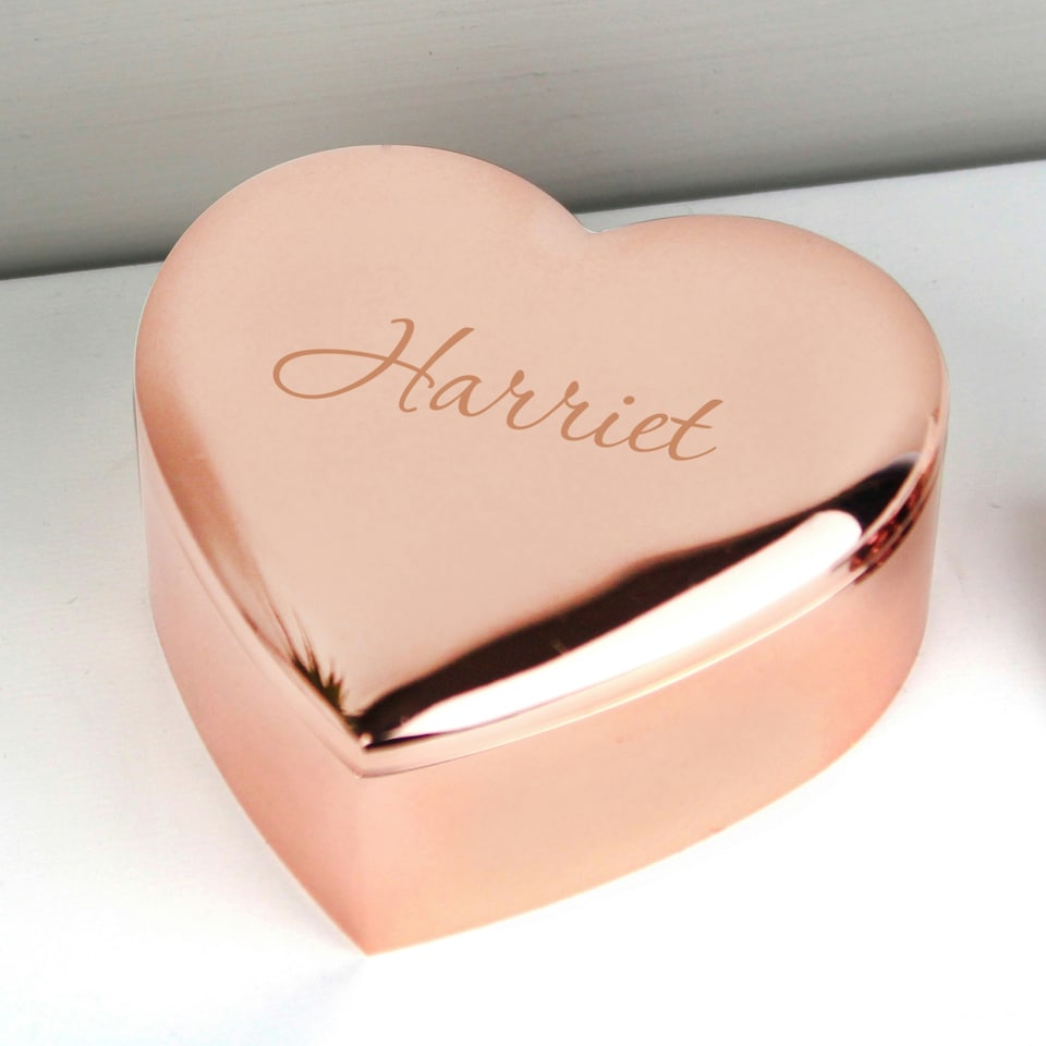 image 1 of Personalised Name Only Rose Gold Heart Trinket Box