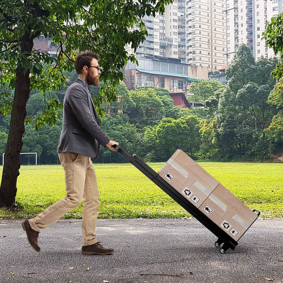 image 1 of COSTWAY 2-In-1 Hand Truck &Ladder Foldable 3-Step Ladder Heavy-duty Utility Cart