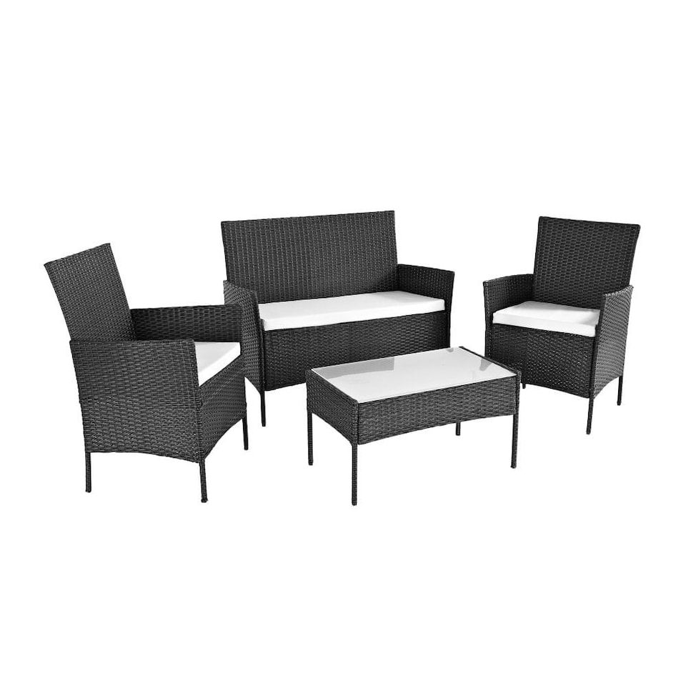 image 1 of Neo Black 4 Piece Rattan Outdoor Furniture Garden Sofa Set