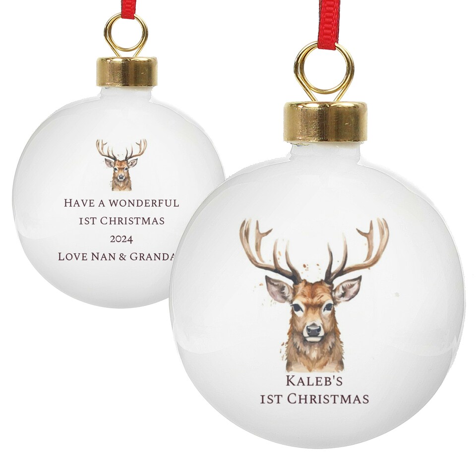 image 1 of Personalised Watercolour Stag Bauble