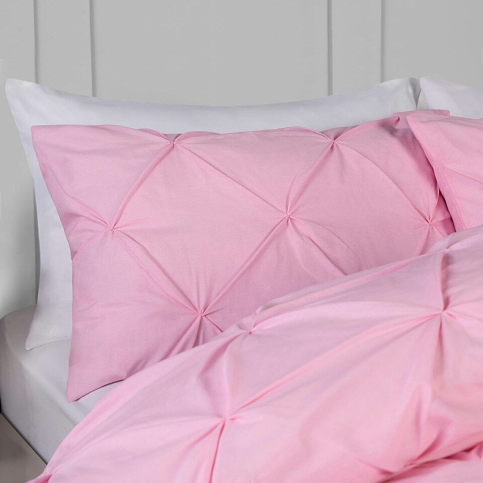image 1 of OHS Pinch Pleat Diamond Pintuck Duvet Cover and Pillowcase Set, King - Pink