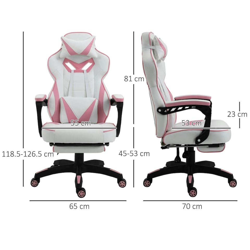 image 1 of Vinsetto Gaming Chair Ergonomic Reclining Manual Footrest Wheels Stylish Pink