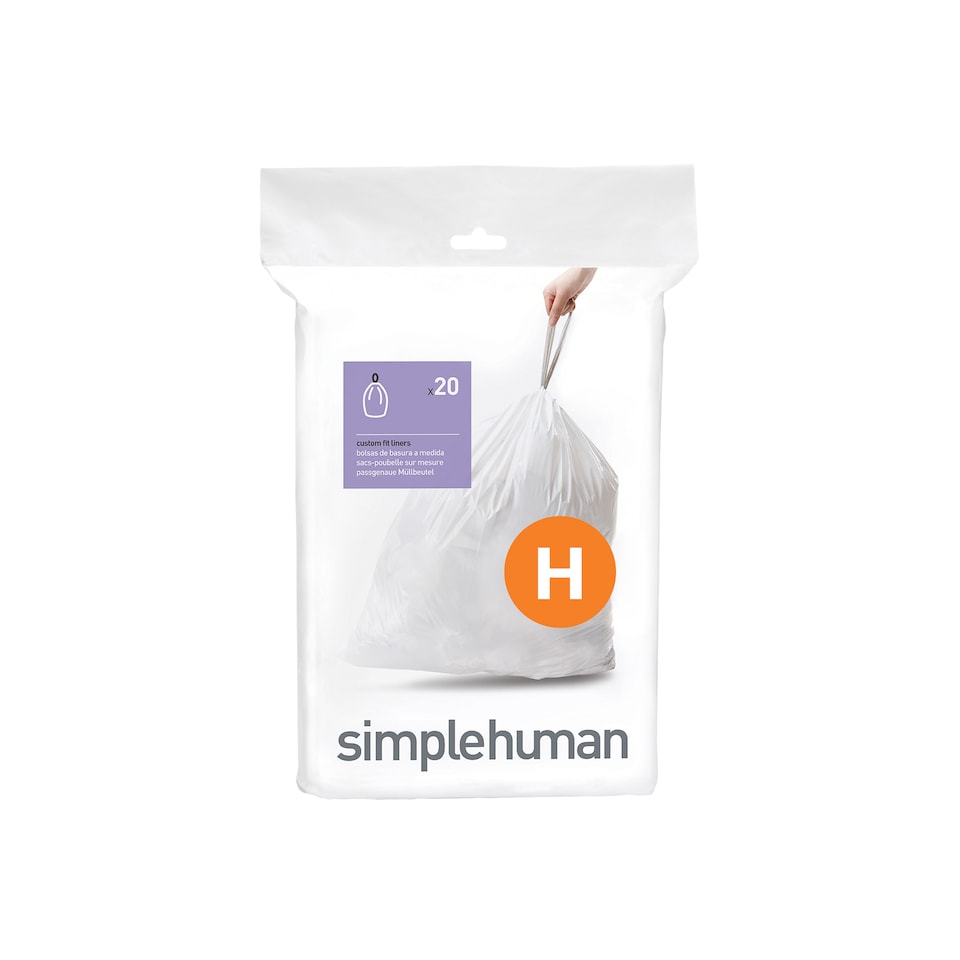 image 1 of Simplehuman 35L Code H Bin Liners, 50% Recycled Custom Fit Bin Bags, Pack of 100 | White | Code H | Code H | 5
