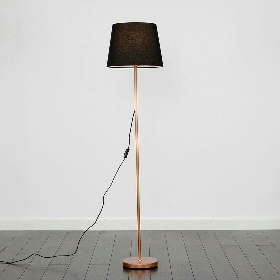 image 1 of ValueLights Charlie Copper Floor Lamp Black Taper Shade 