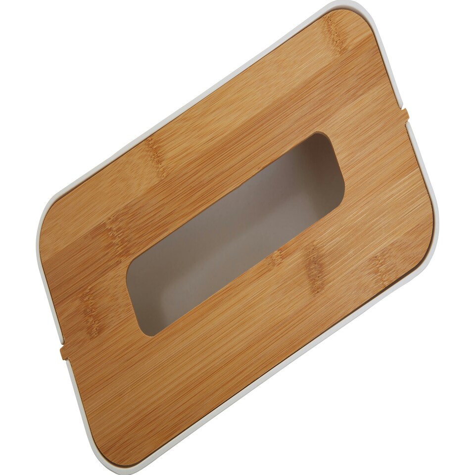 image 1 of Interiors by Premier Luxurious White Tissue Box With Bamboo Fibre Lid, Reusable Tissue Storage, Perfect For Home or Office Use