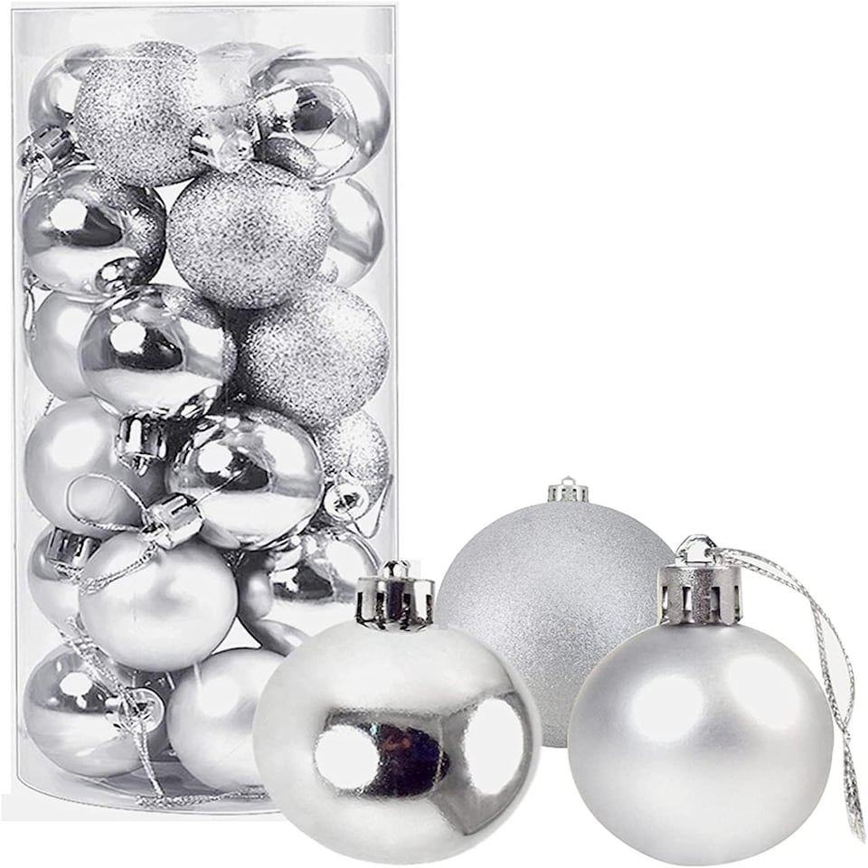 image 1 of 60mm/18Pcs Christmas Baubles Shatterproof Silver,Tree Decorations