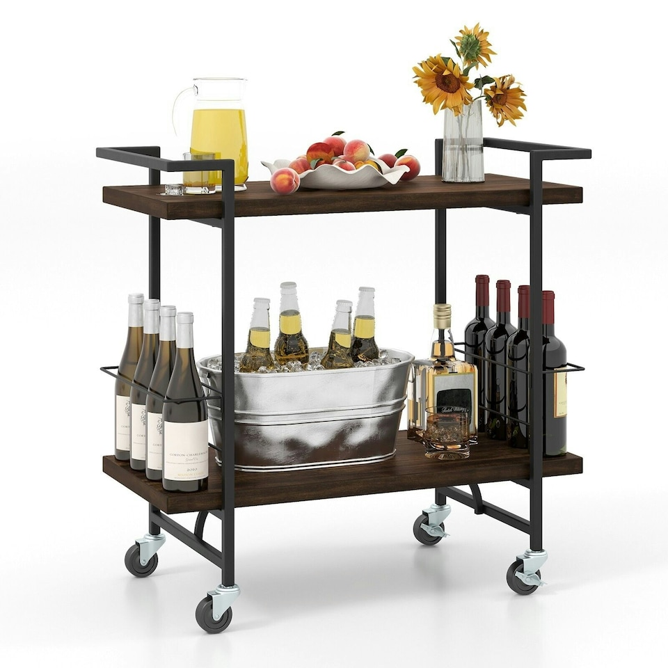 image 1 of COSTWAY 2-tier Kitchen Dining Storage Mobile Cart