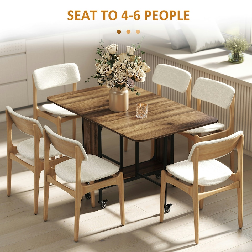 image 1 of HOMCOM Mobile Drop Leaf Dining Table on Wheels with Shelf Light Brown