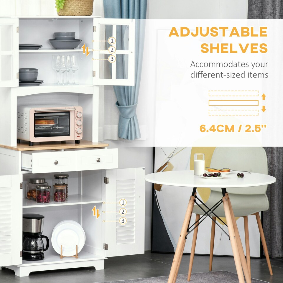 image 1 of HOMCOM Coastal Kitchen Cupboard Storage Cabinet Unit w/ Drawers, White