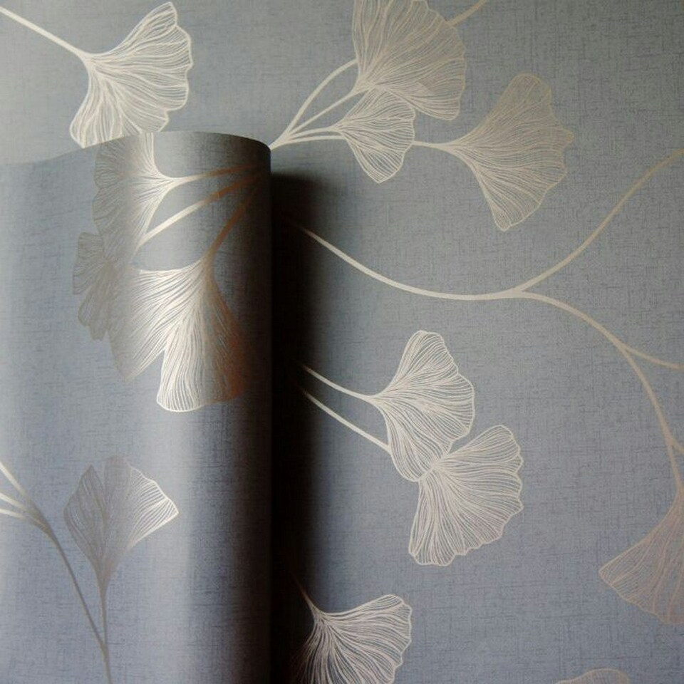 image 1 of Holden Décor Glistening Ginkgo Wallpaper - Grey/Rose Gold - 10m x 53cm | Grey