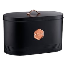 Cooks Professional Bread Bin - Metal Food Storage Cannister with Nameplate | Black | Black & Copper