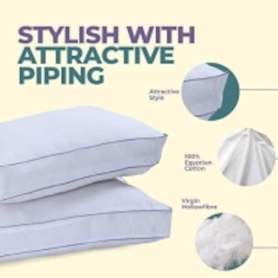 image 1 of 100% Egyptian Cotton Pillow, Side Sleeper, Bounce Back, Hypoallergenic - Pack of 2