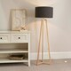 image 1 of ValueLights Lottie Natural Wood Tripod Floor Lamp with Charcoal Boucle Drum Shade and LED Bulb