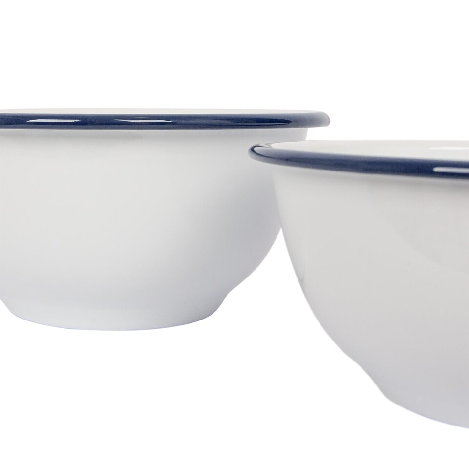 image 1 of Argon Tableware 2pc White Enamel Mixing Bowl Set - Blue