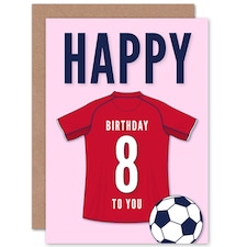 Football Strip Kit Dark Red Jersey Age 8 Year Old Child Kids 8th Birthday Card