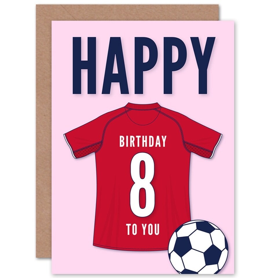 image 1 of Football Strip Kit Dark Red Jersey Age 8 Year Old Child Kids 8th Birthday Card
