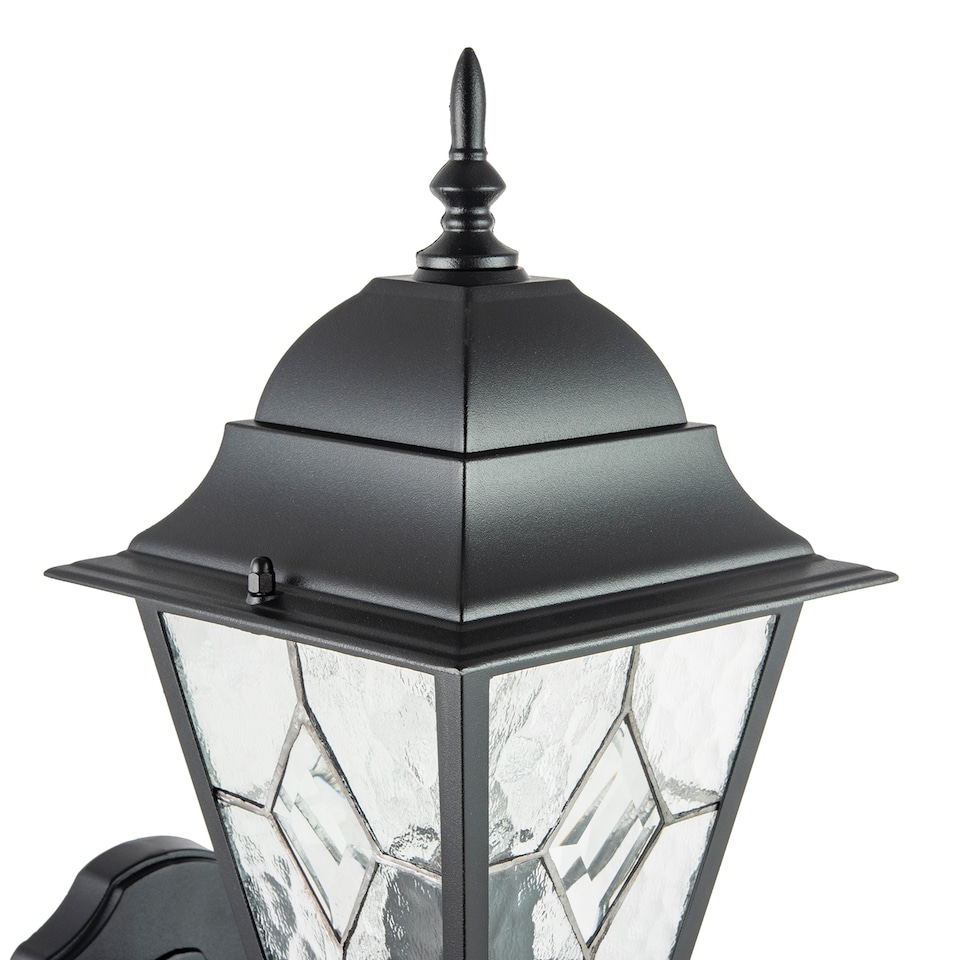 image 1 of Traditional Matte Black Cast Aluminium Outdoor Wall Light With Cathedral Glass | Black