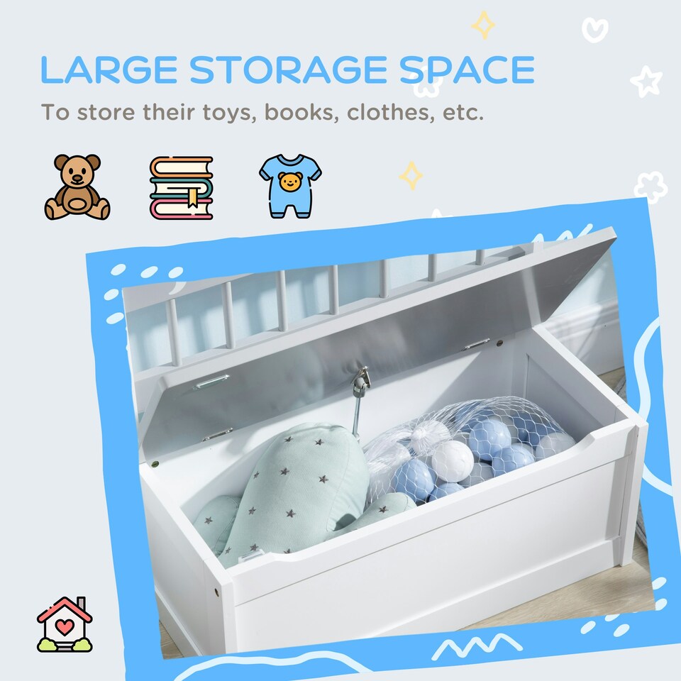 image 1 of ZONEKIZ 2 In 1 Wooden Kids Storage Bench, Toy Box w/ Safety Rod - Grey 