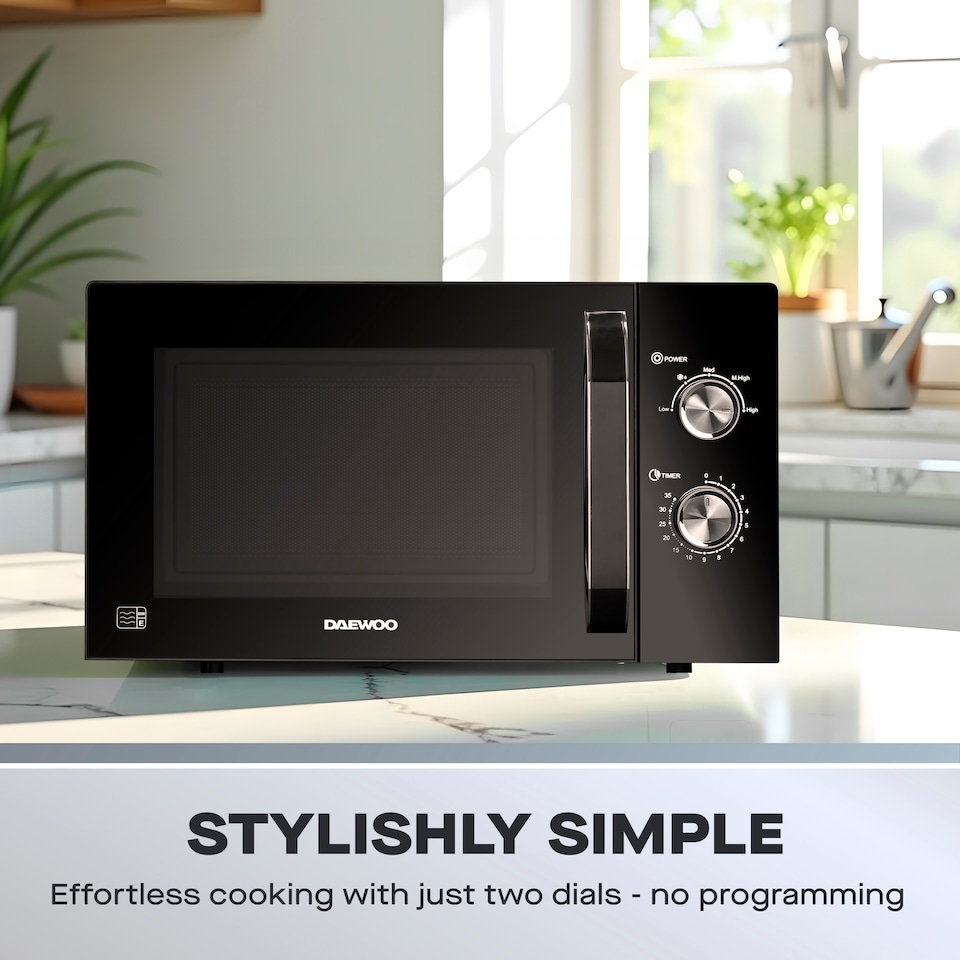 image 1 of Daewoo Modern Black 800W 23L Microwave 35Min Timer 5 Power Settings Auto Defrost