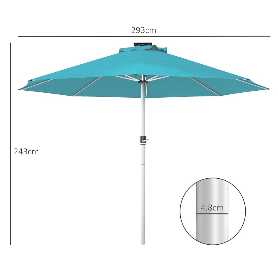image 1 of Outsunny Solar Patio Garden Parasol with Lights for Outdoor, Blue