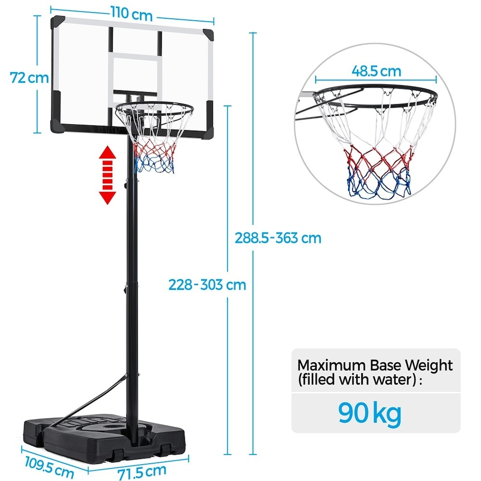 image 1 of Yaheetech Portable Basketball Hoop System 228 - 303 cm Hoop Height Adjustment Black