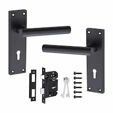 Golden Grace Key Lock Set T-Bar Lever Backplate Door Handle Matt Black Finish - 150mm x 40mm | Black | 1 Set
