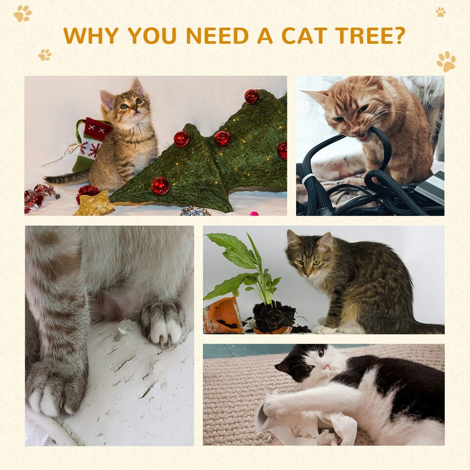 image 1 of PawHut 173cm Cat Tower Scratching Post Activity Centre for Indoor Cream