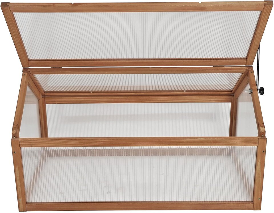 image 1 of Wooden Cold Frame Greenhouse Polycarbonate Grow House Garden Planter Shelter