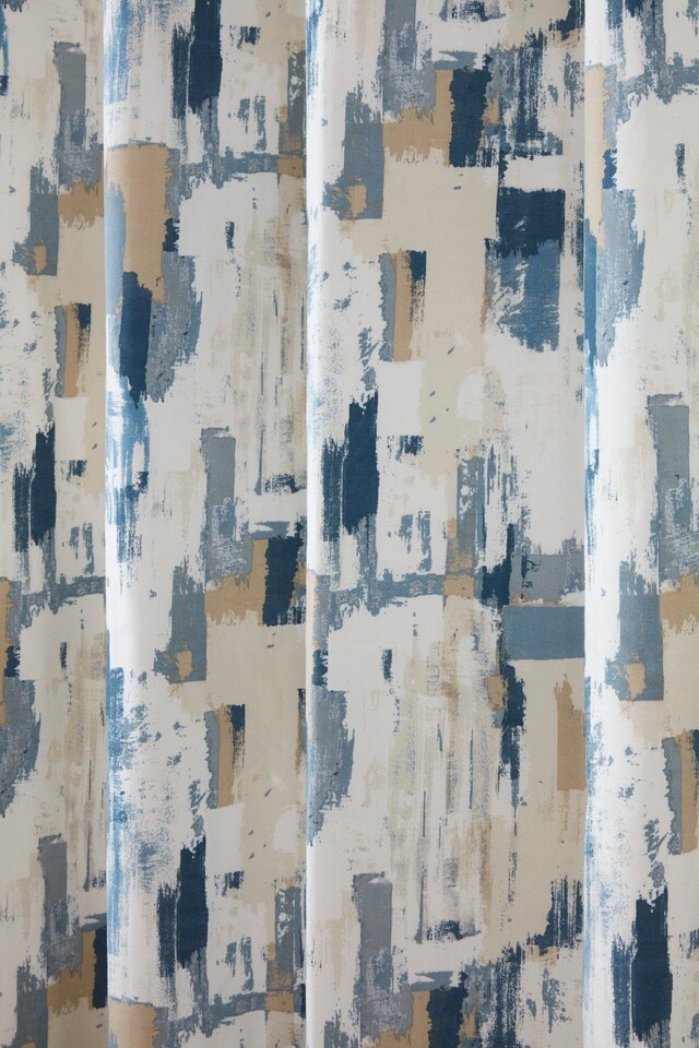 image 1 of Bamford - Fully Lined Abstract Curtains - Eyelet - Polycotton (Cobalt, 66'' x 90'' - 168cm x 229cm (Pair)) | Blue | Cobalt | (W) 168cm x (L) 228cm