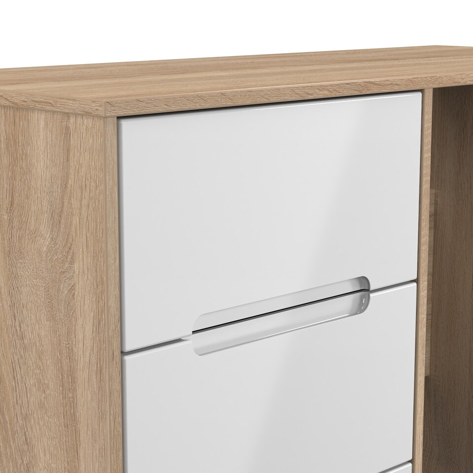 image 1 of Bristol 3 Drawer Vanity in White Gloss & Bardolino Oak (Ready Assembled) | White | White Gloss & Bardolino Oak