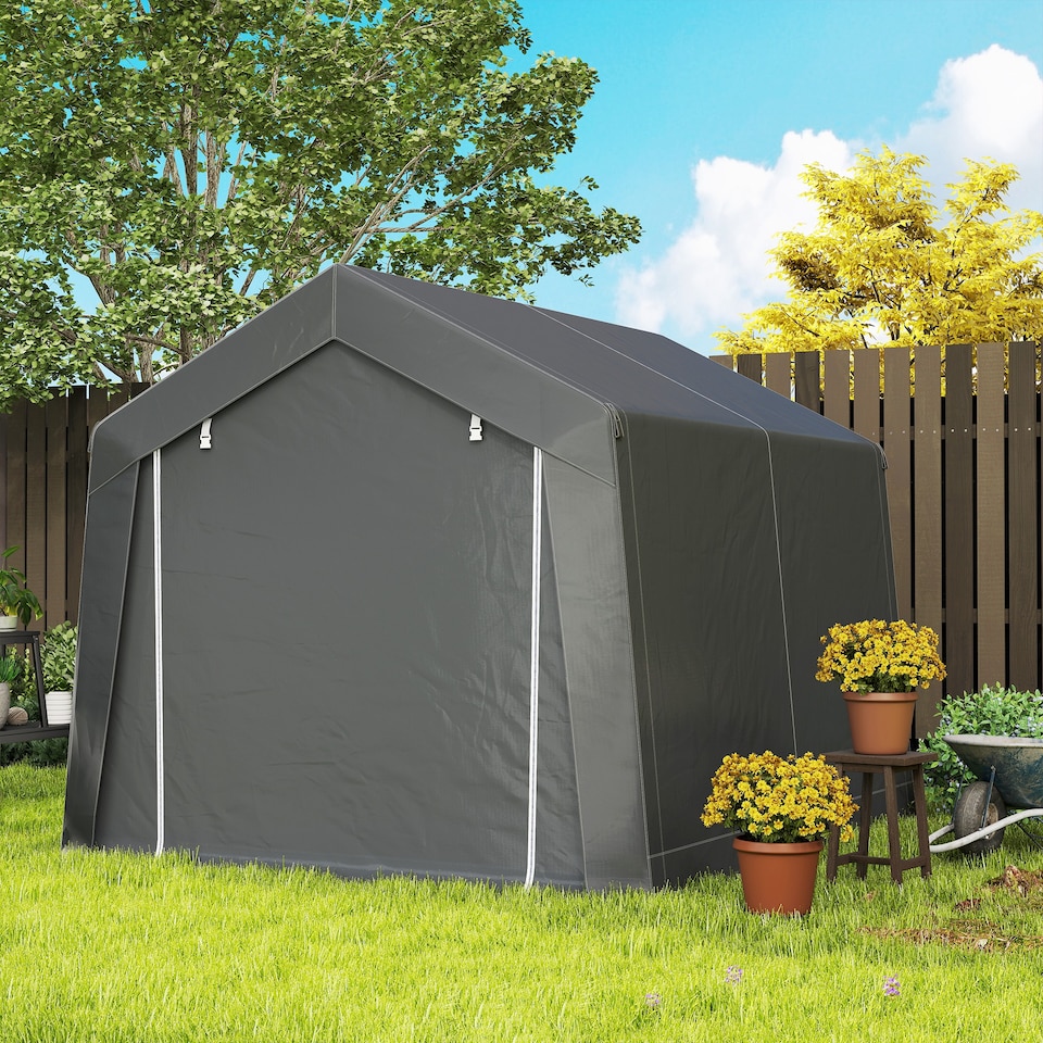 image 1 of Outsunny 3 x 3m Garden Storage Tent, Portable Shed with Heavy Duty Galvanised Steel Frame, Ventilation Window, Rollup Zipper Door, for Bike, Motorbike, Garden Tools, Dark Grey